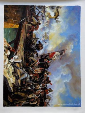 Napoleon Bonaparte leidt zijn troepen over de brug van Arcol