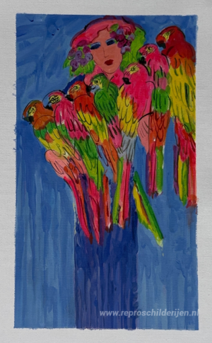 Blauwe Dame met Papegaaien