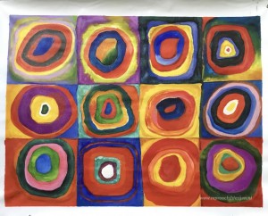 Kleurenstudie: vierkanten met concentrische cirkels