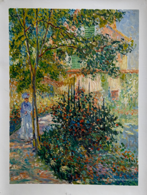 Camille Monet in de tuin van het huis in Argenteuil
