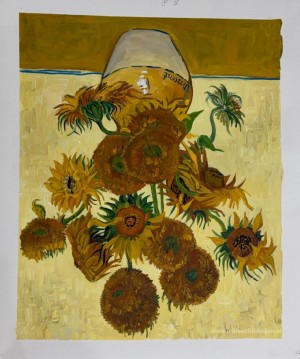 Stilleven - Vaas met vijftien zonnebloemen