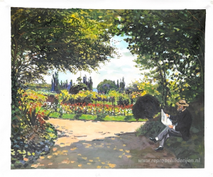 Adolphe Monet leest in de tuin