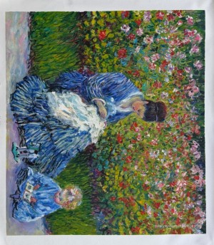 Camille Monet en een kind in de kunstenaarstuin in Argenteuil
