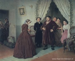 Aankomst van een nieuwe gouvernante in een koopmanshuis Aankomst van een nieuwe gouvernante in een koopmanshuis