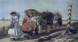 Reis van de driemaandelijkse familie op pelgrimstocht. Schetsen Reis van de driemaandelijkse familie op pelgrimstocht. Schetsen