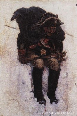 Soldaat die afdaalt van de besneeuwde berg Soldaat die afdaalt van de besneeuwde berg