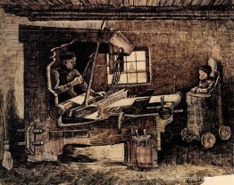 Weaver, met een baby in een kinderstoel Weaver, met een baby in een kinderstoel