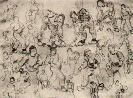 Blad met talrijke figuurschetsen Blad met talrijke figuurschetsen