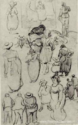 Blad met veel schetsen van figuren Blad met veel schetsen van figuren