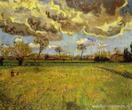 Landschap onder een stormachtige hemel Landschap onder een stormachtige hemel