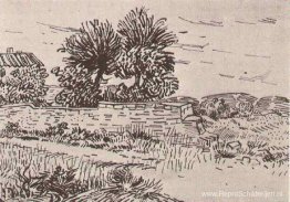 Landschap met de muur van een boerderij Landschap met de muur van een boerderij
