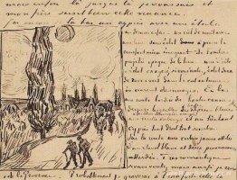 Weg met lopende mannen, koets, cipres, ster en halve maan Weg met lopende mannen, koets, cipres, ster en halve maan
