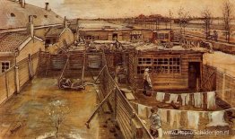 Timmermanswerkplaats gezien vanuit het atelier van de kunstenaar Timmermanswerkplaats gezien vanuit het atelier van de kunstenaar