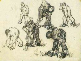 Blad met schetsen van gravers en andere figuren Blad met schetsen van gravers en andere figuren