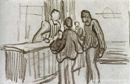 Mannen voor de toonbank in een café Mannen voor de toonbank in een café