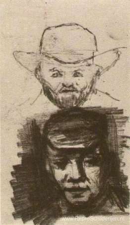Twee Hoofden Man met Baard en Hoed Boer met Pet Twee Hoofden Man met Baard en Hoed Boer met Pet