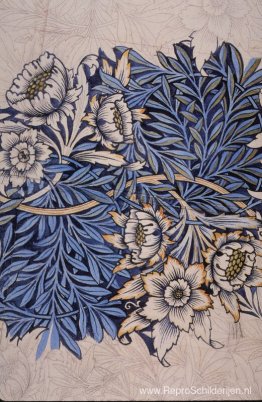 Ontwerp voor Tulp en Wilg met indigo-ontlading houtblokken bedru Ontwerp voor Tulp en Wilg met indigo-ontlading houtblokken bedru