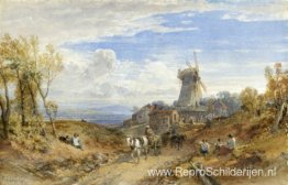 Een windmolen langs een landweg Een windmolen langs een landweg
