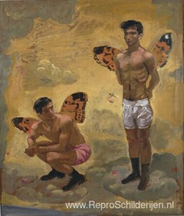 Twee mannen met vlindervleugels, zwarte schoenen Twee mannen met vlindervleugels, zwarte schoenen