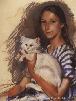 Portret van Natasha Lancere met een kat Portret van Natasha Lancere met een kat